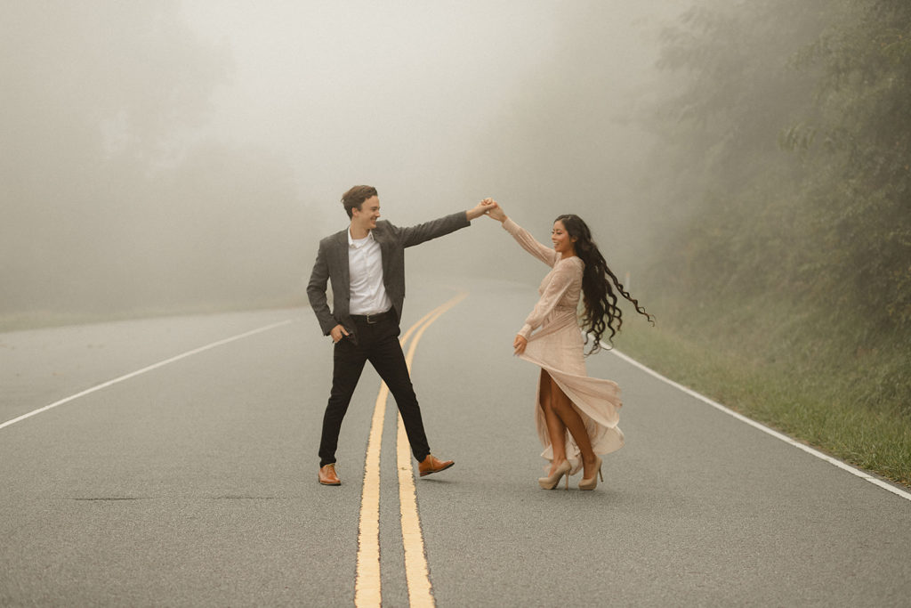 Couple takes elopement photos on Skyline Drive