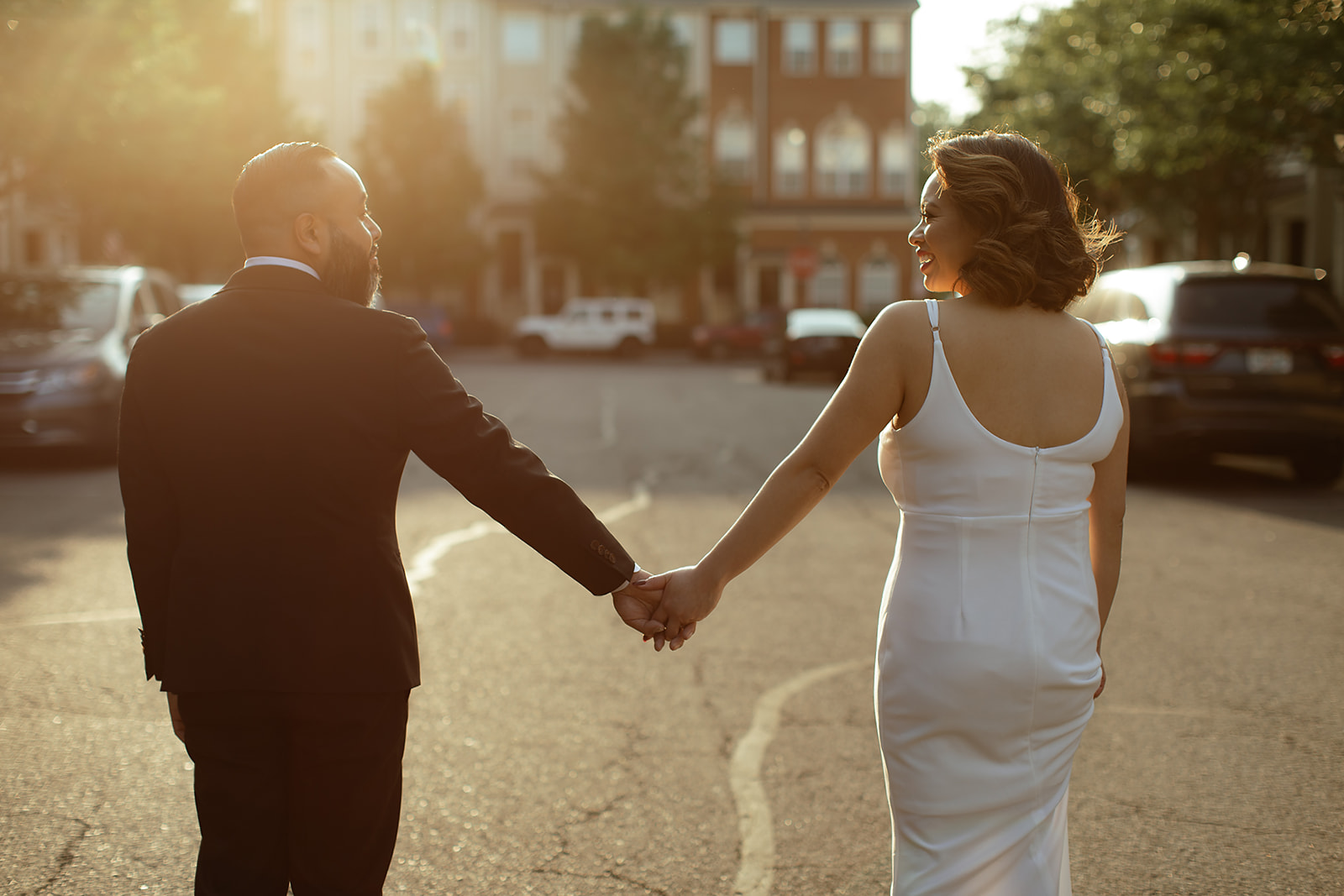 Newlyweds standing in the road in Luray, Virginia
