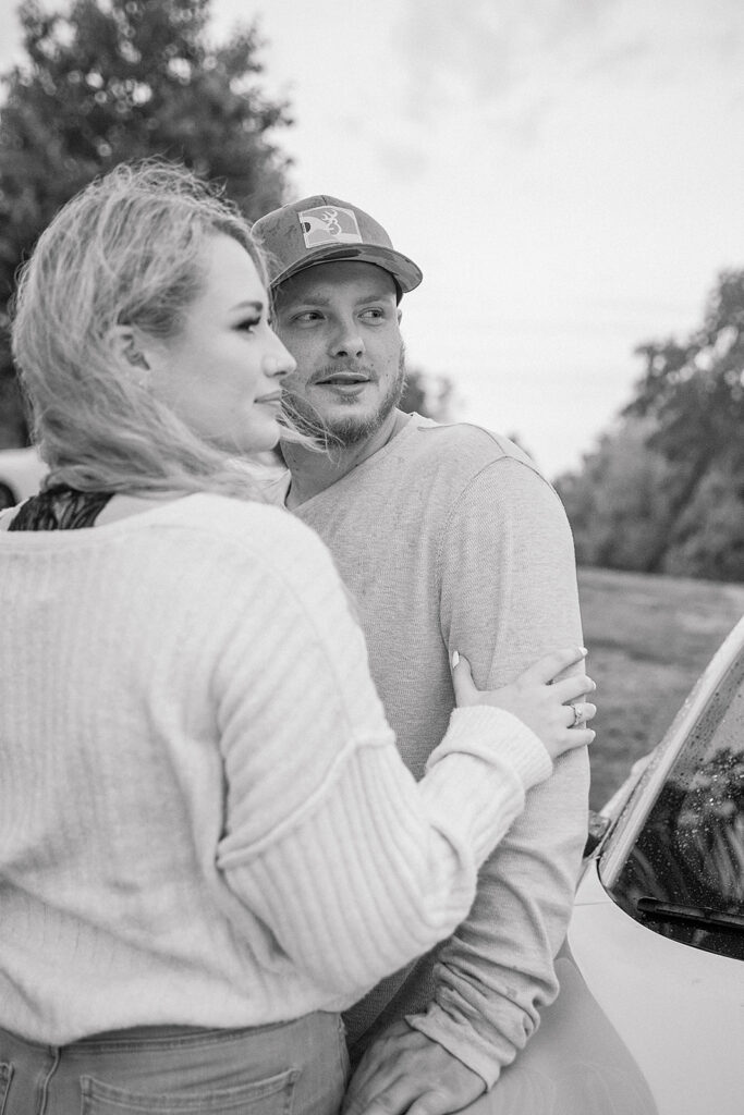 Couple sharing an intimate moment during their engagement session at Drumore Estate in Lancaster, PA.