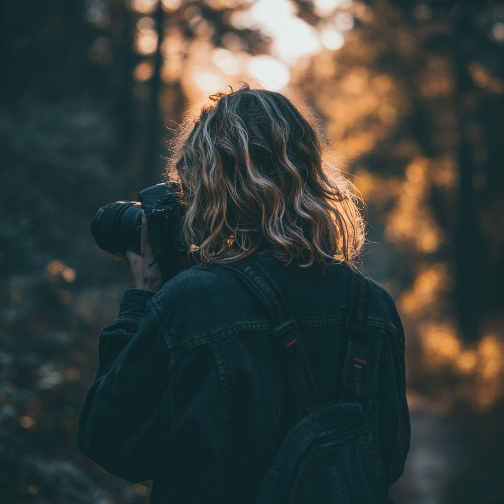 Back view of photographer holding a camera