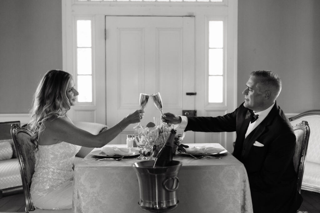 Couple sharing wine during ceremony Belle Grove Plantation wedding King George Virginia